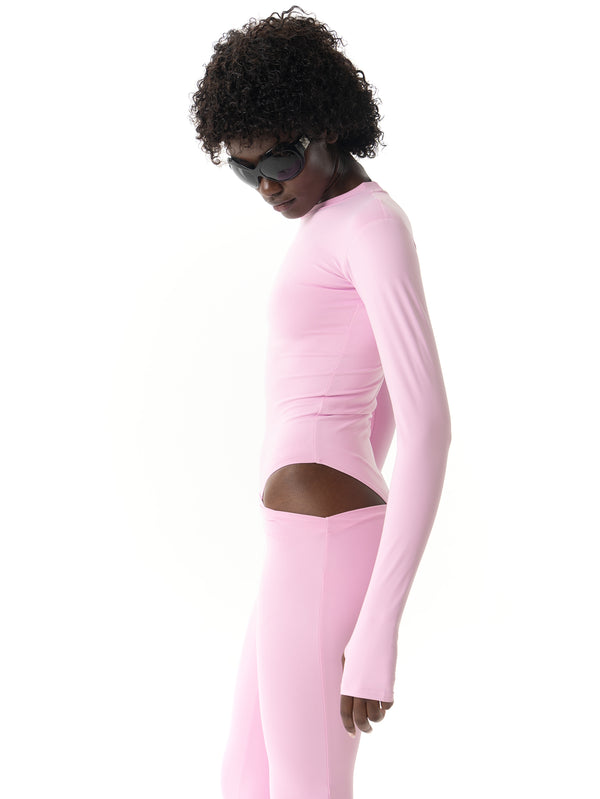 BODY THONG MANCHES LONGUES - ROSE