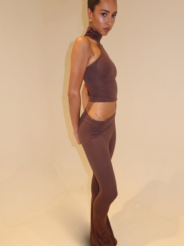 ASYMMETRICAL FLAZE LEGGINGS - BROWN