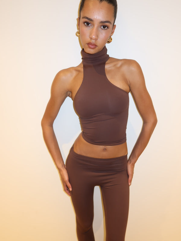 ASYMMETRICAL FLAZE LEGGINGS - BROWN