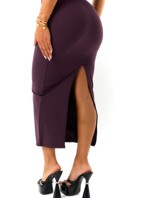 ROBE SABLIER GAINANTE MIDI PRUNE ÉLÉGANTE