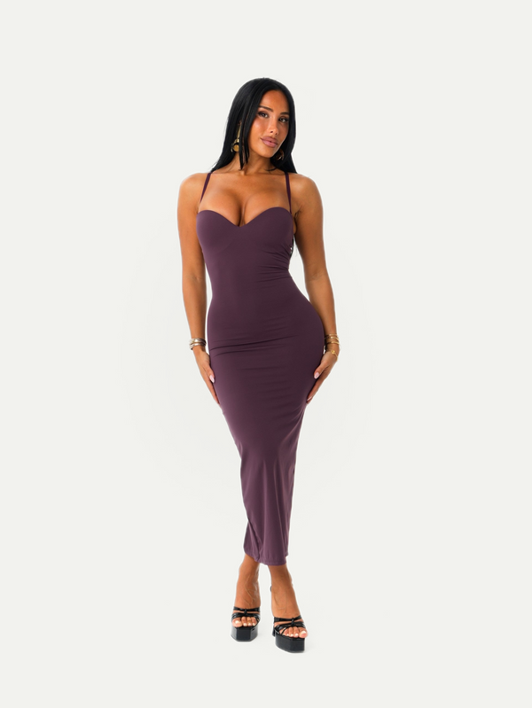 ROBE SABLIER GAINANTE MIDI PRUNE ÉLÉGANTE
