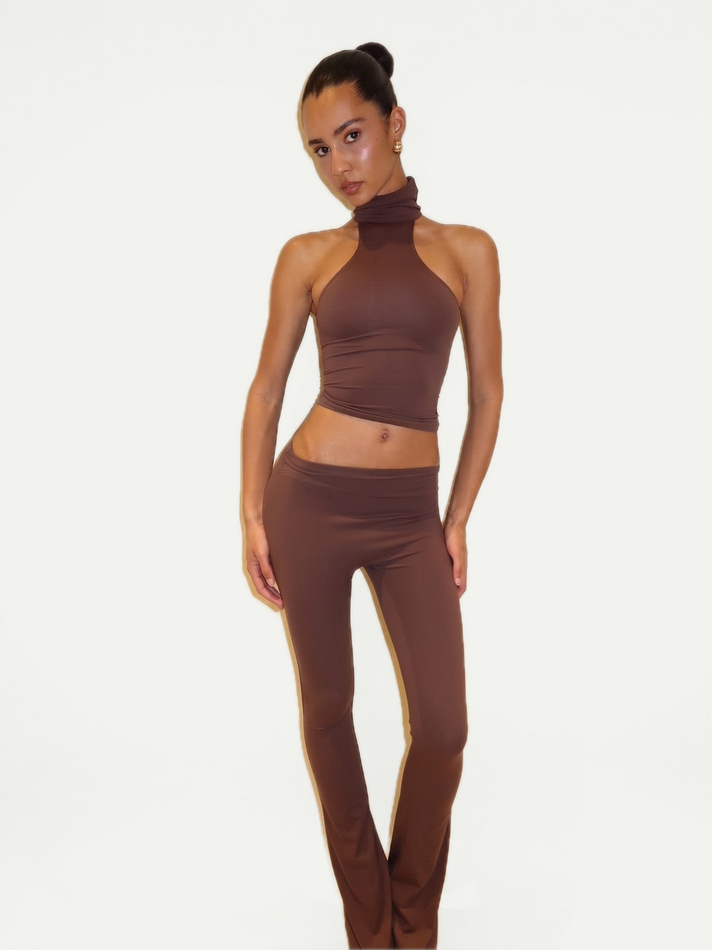 ASYMMETRICAL FLAZE LEGGINGS - BROWN