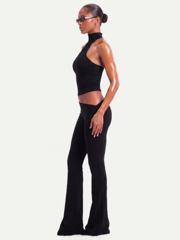 ASYMMETRICAL FLAZE LEGGINGS - BLACK