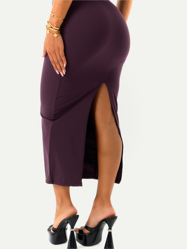 ROBE SABLIER GAINANTE MIDI PRUNE ÉLÉGANTE
