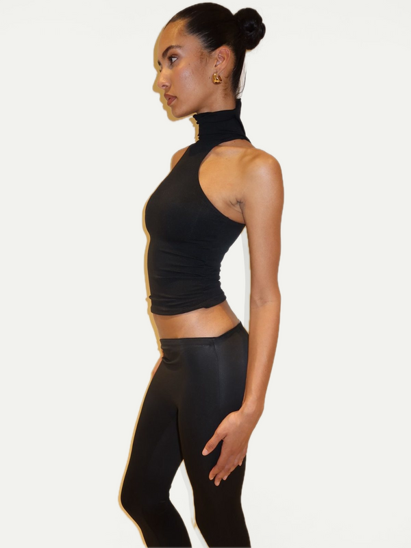 ASYMMETRICAL FLAZE LEGGINGS - BLACK